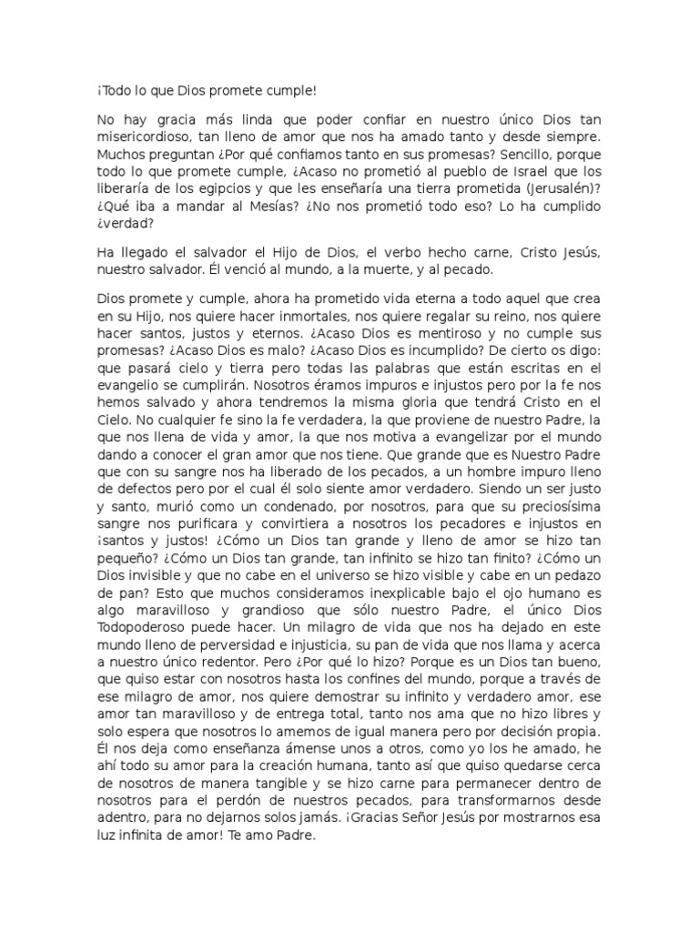 Todo Lo Que Dios Promete Cumple | PDF | Jesús | Fe