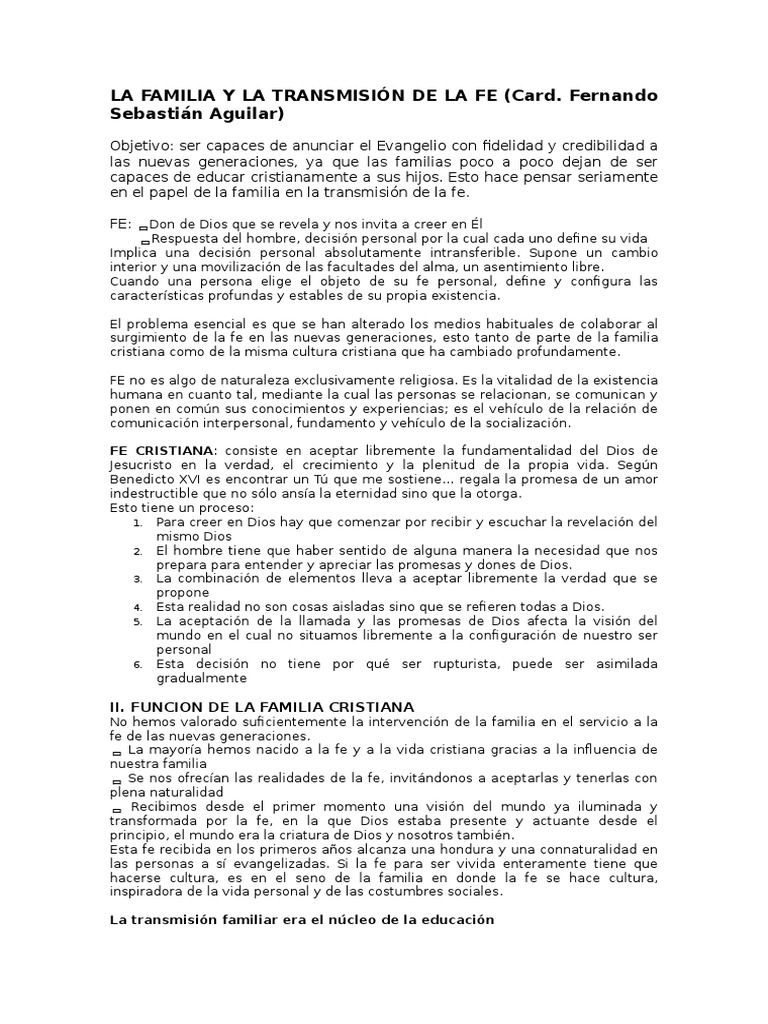 La Familia y La Transmisión de La Fe (Resumen) | PDF | Fe | Dios
