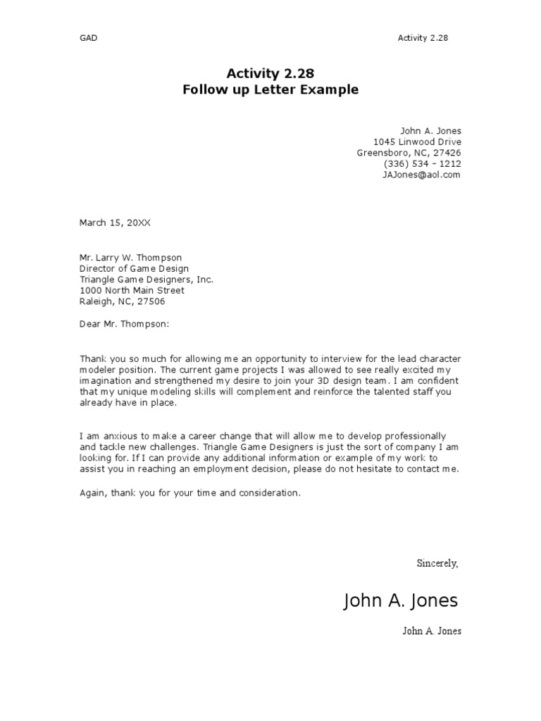 2 28 Follow Up Letter Example | PDF | Career & Growth