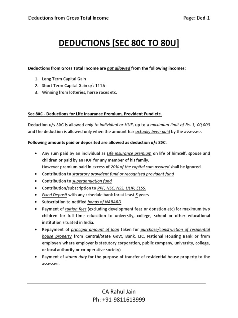Deduction under section 80 C to 80 U Pension Tax Deduction