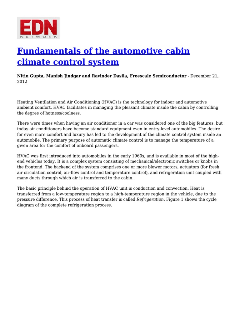 Fundamentals of The Automotive Cabin Climate Control System PDF Air Conditioning Hvac