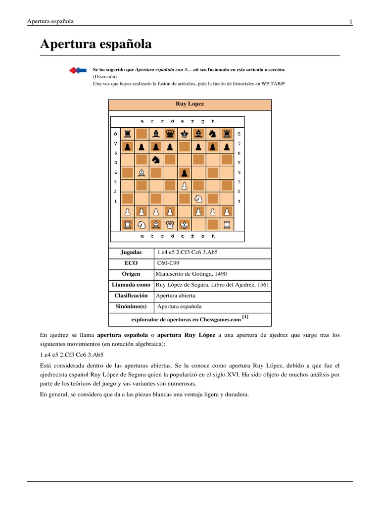 Apertura Ruy Lopez, PDF, Aperturas de ajedrez