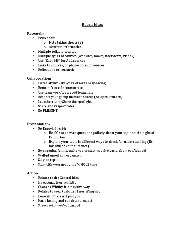 Rubric Ideas | PDF | Career & Growth | Self-Improvement
