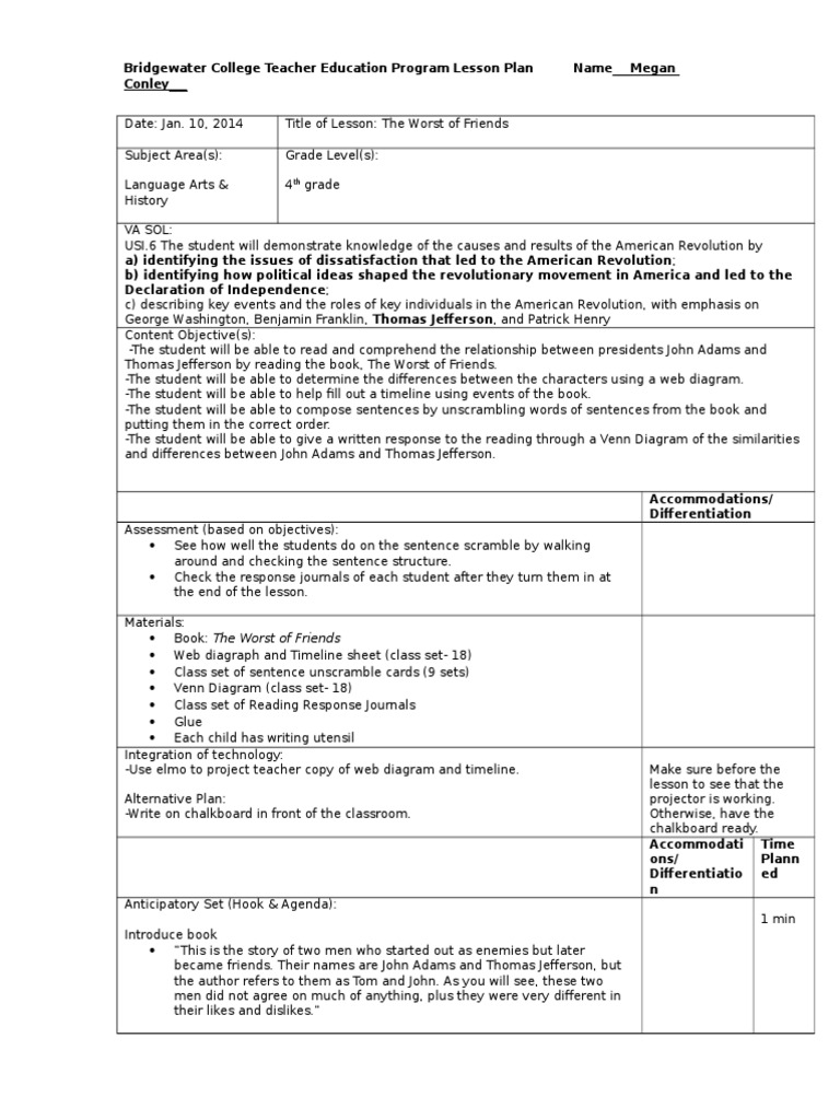 John adams lesson plan