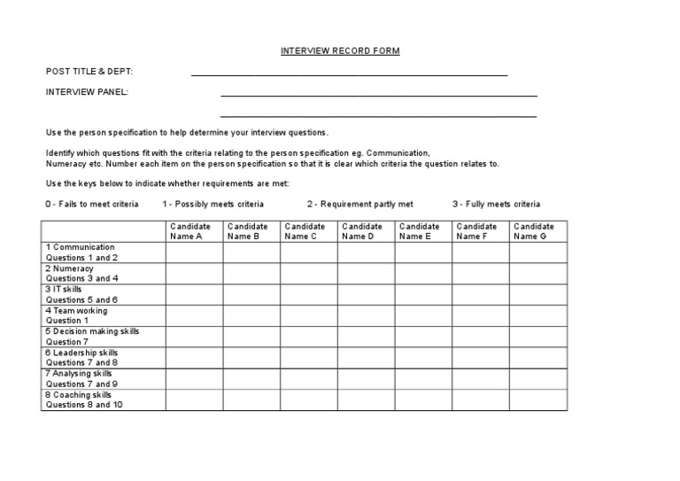 Interview Evaluation Record Template | PDF