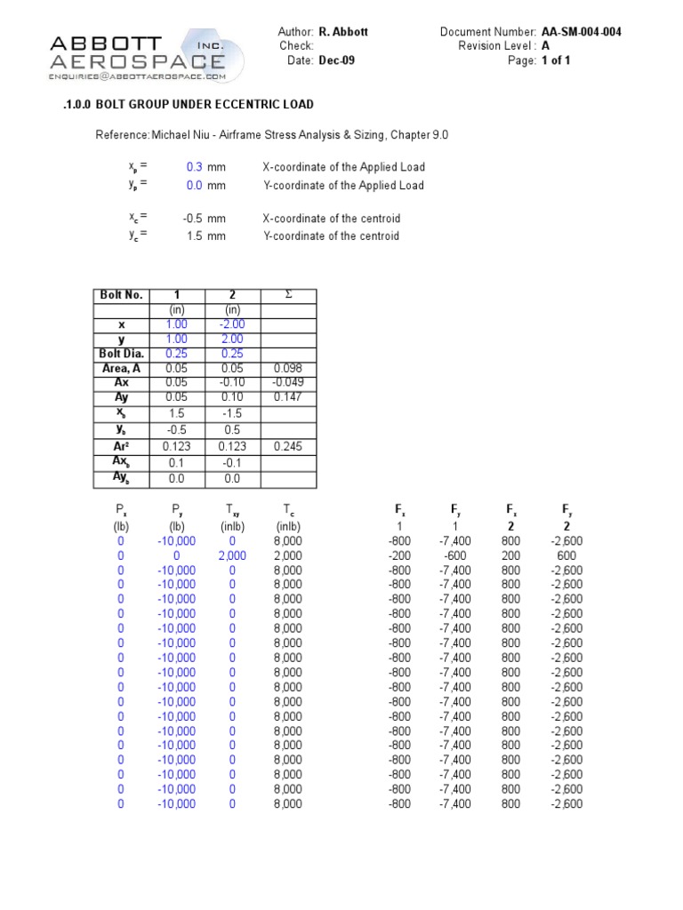 Eccentric Load Bolt Calculation | PDF