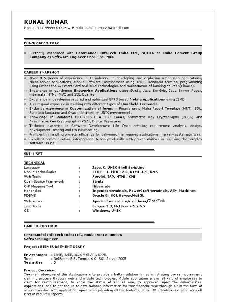 Kunal Kumar: Software Engineer Profile | PDF | Web Application | Java ...