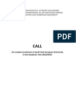 South-Eastern European University Call for Students
