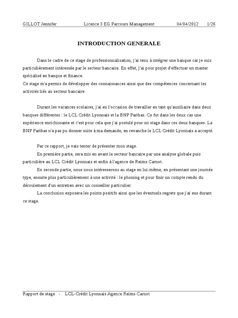 rapport de stage banque lcl  Banque centrale européenne  Banques