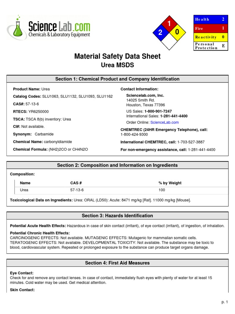 Urea Msds PDF Toxicity Water