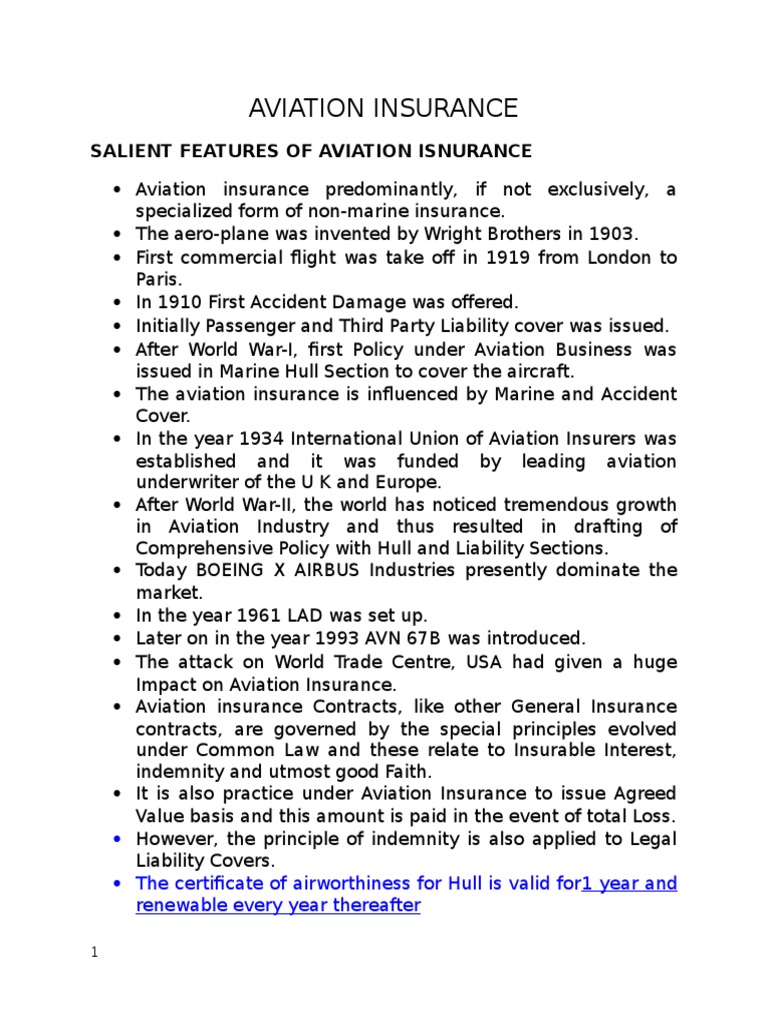 Aviation Hull Insurance Study Material Docx N Wadhawan PDF