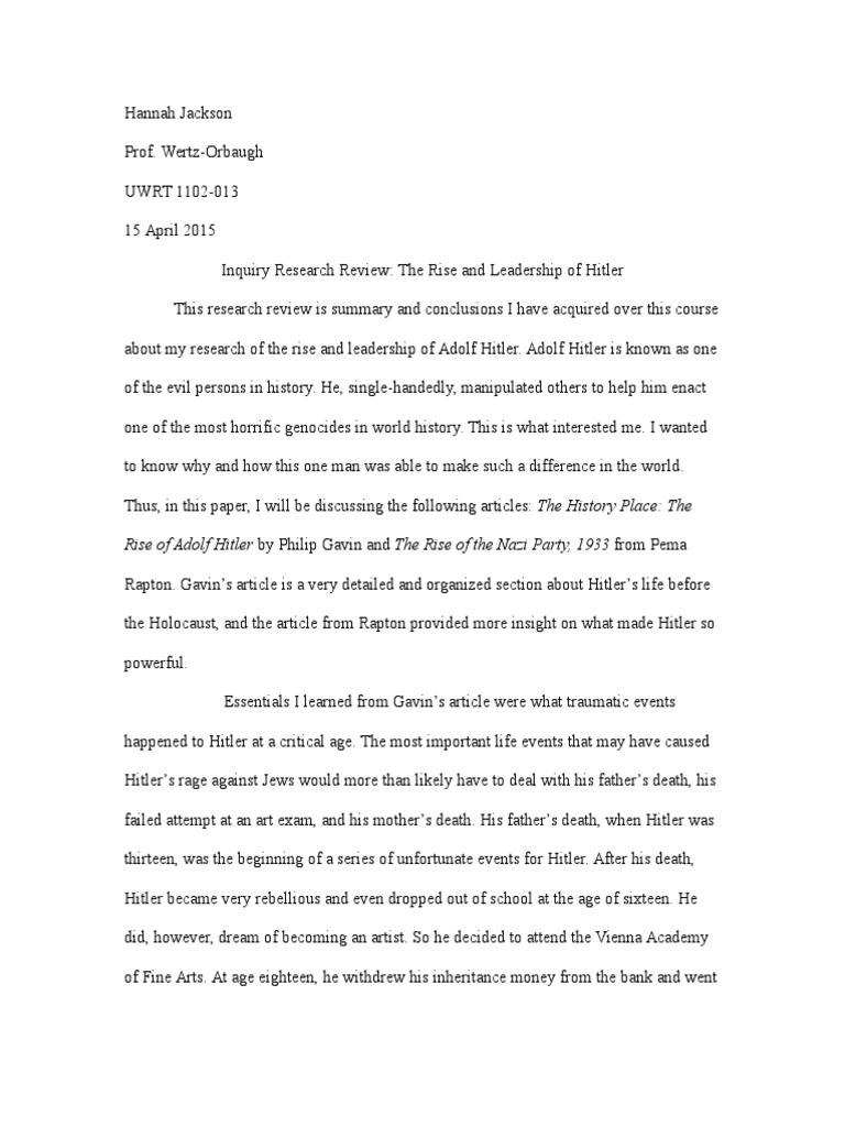 Biography of adolf hitler research paper