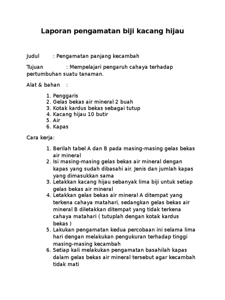 Laporan Pengamatan Biji Kacang Hijau