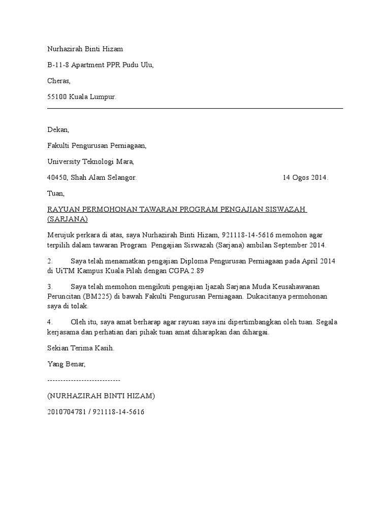 Surat Rayuan Uitm Pdf