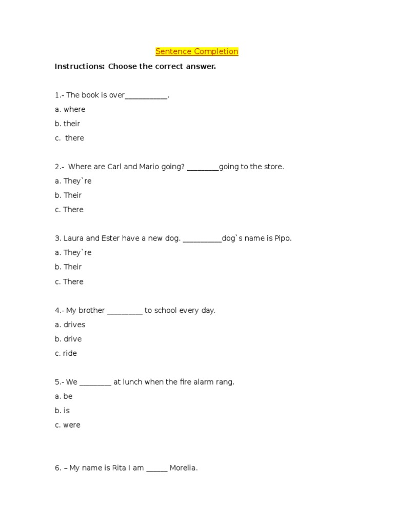 Sentence Completion: Instructions: Choose The Correct Answer | PDF ...