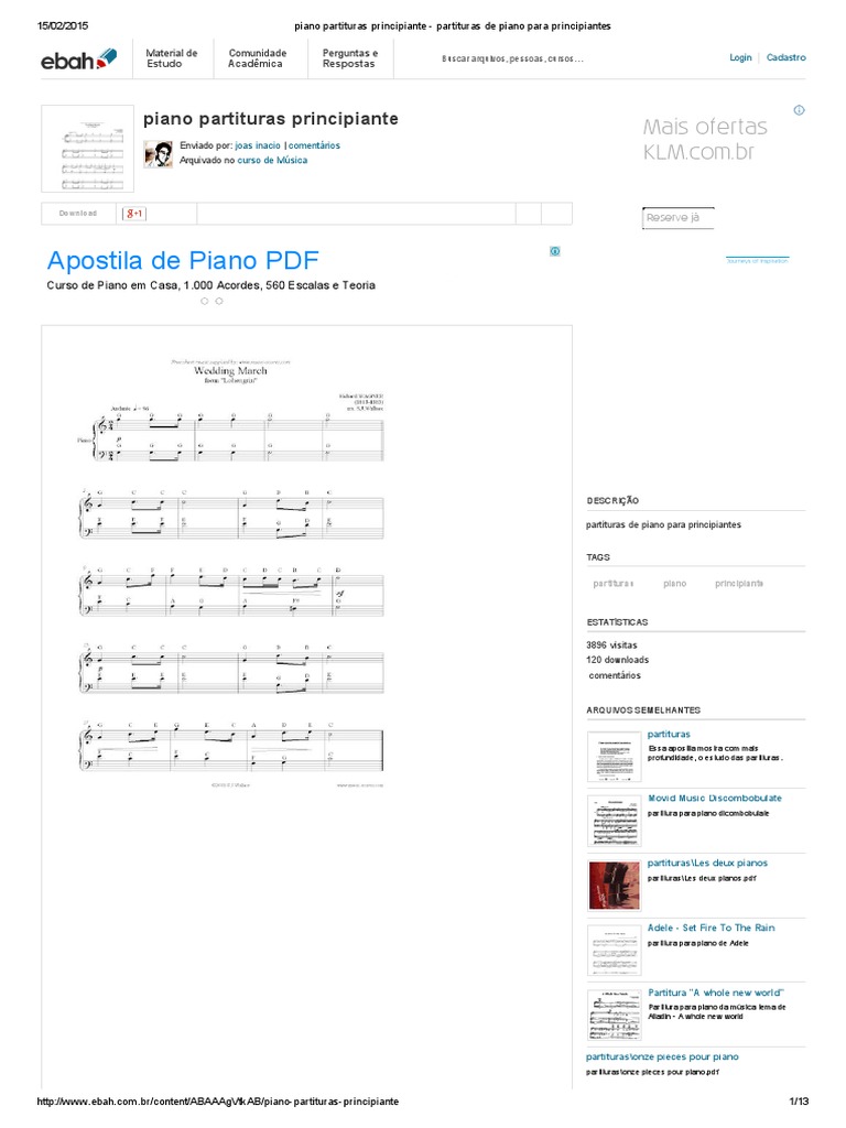 Piano Partituras Principiante - Partituras de Piano para Principiantes ...