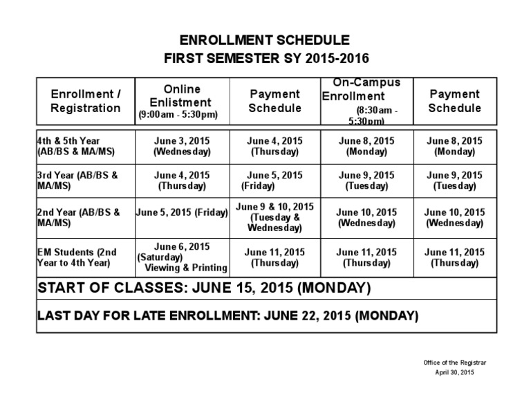 First Semester Schedule (SY20152016) PDF