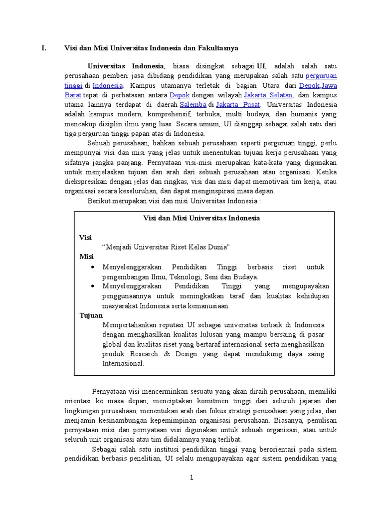 Analisa Visi Misi UI | PDF