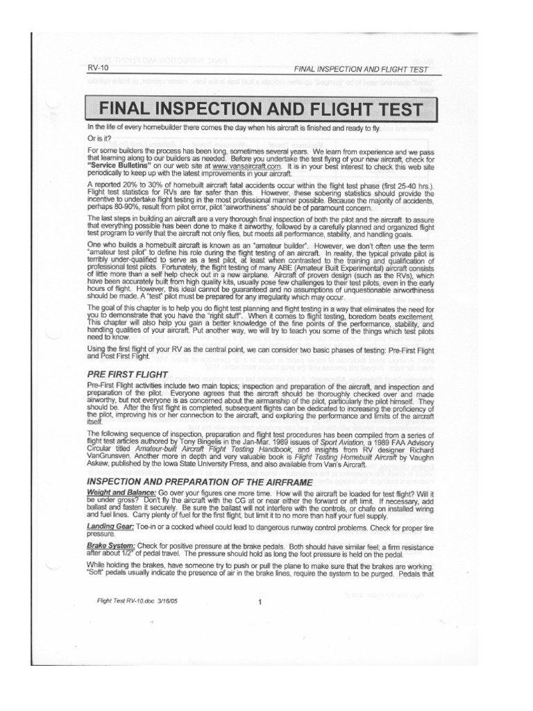 RV10 Flight Testing PDF | PDF