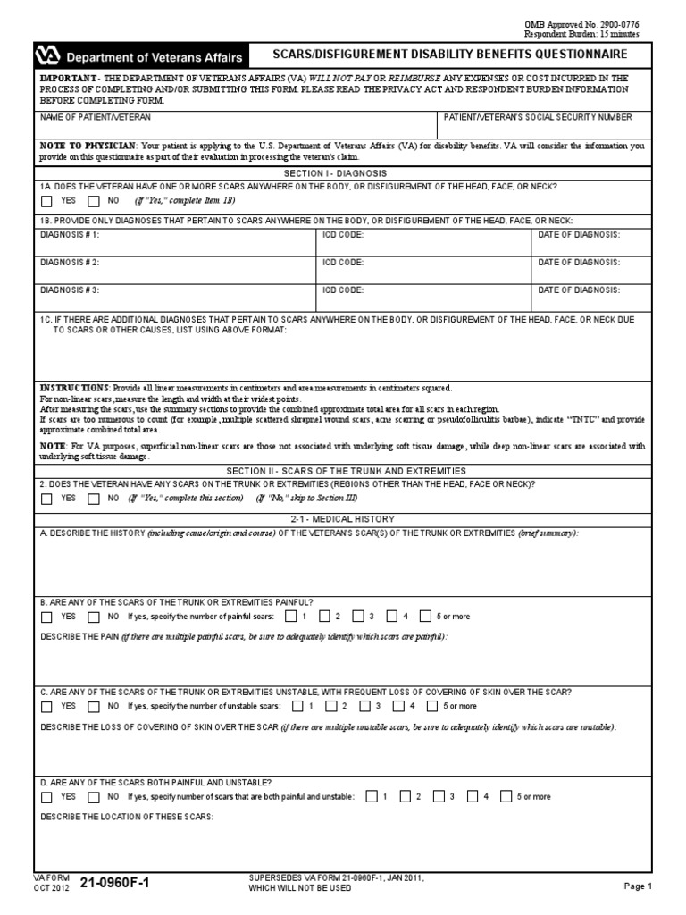 VA Scar Disability Benefits Questionnaire | PDF | United States ...