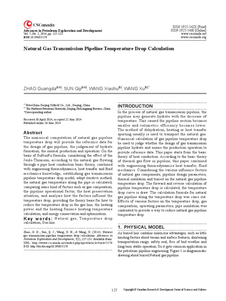 Natural Gas Transmission Pipeline Temperature Drop Calculation | PDF ...