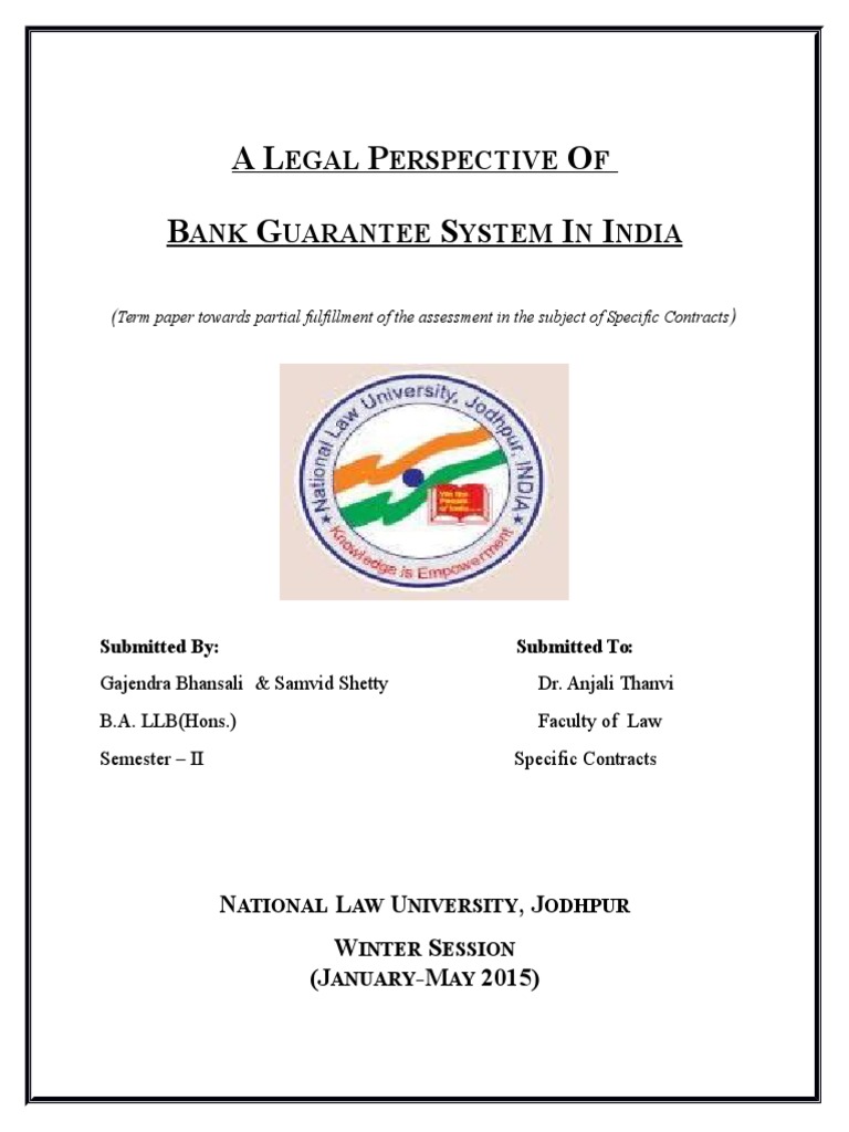 Bank Guarantees In India Guarantee Civil Law Legal System 