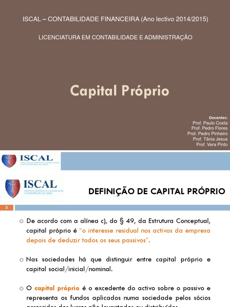 Contabilidade Financeira: Capital Próprio | PDF | Capital próprio ...