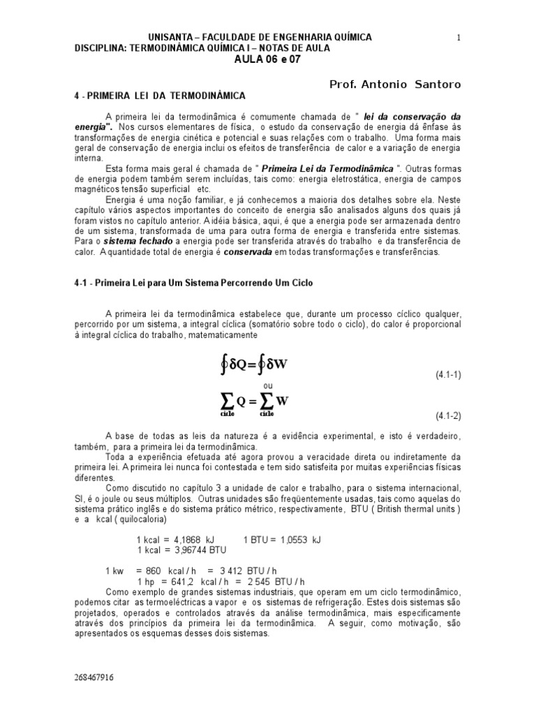Primeira Lei da Termodinâmica Explicada | PDF | Termodinâmica | Calor