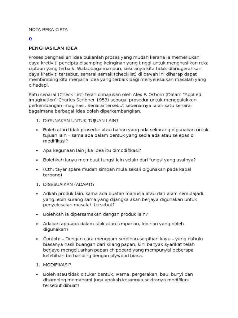 Teknik Kreatif Menghasilkan Idea Reka Cipta | PDF