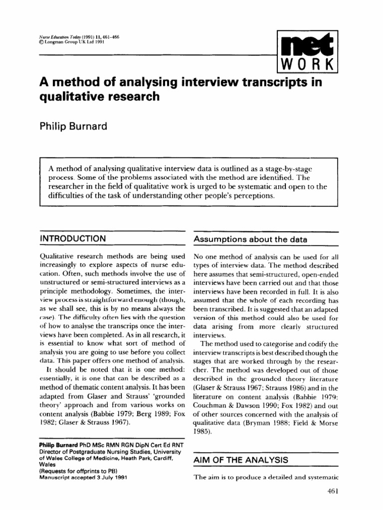 A Method of Analysing Interview Transcripts | PDF | Qualitative ...