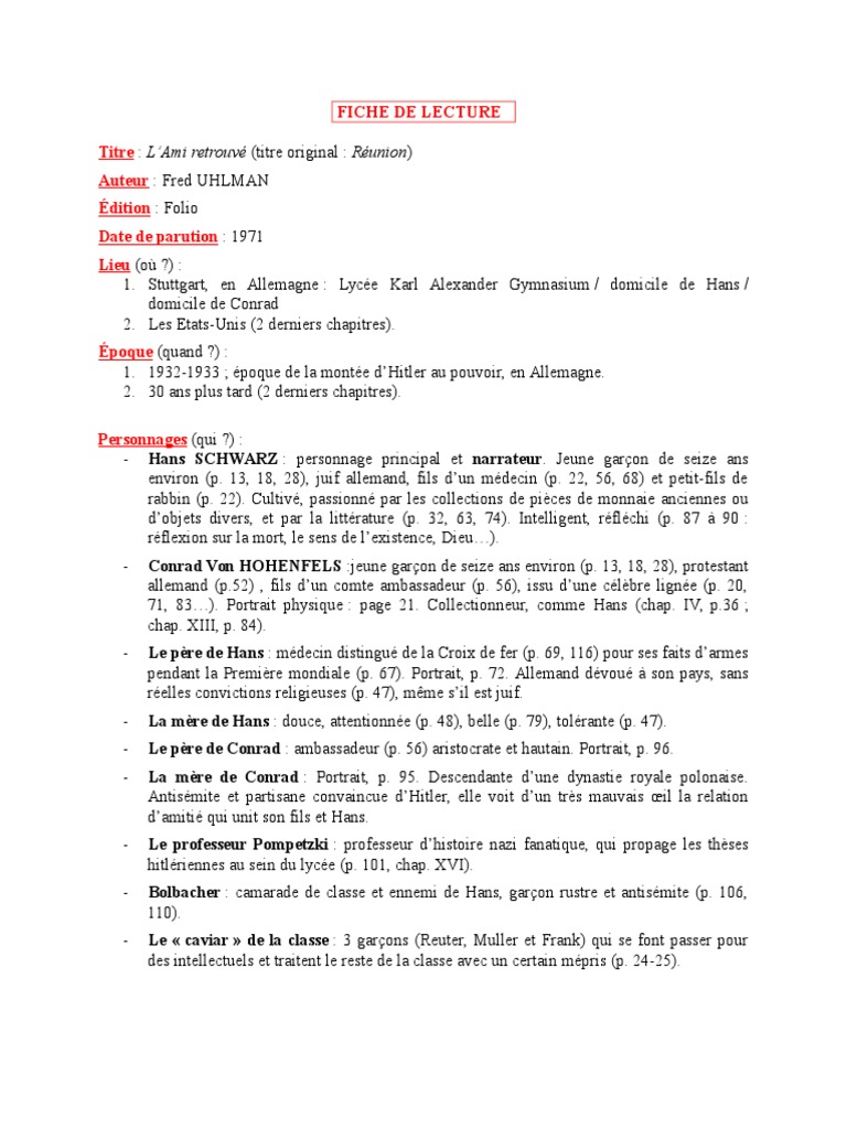 L Ami Retrouve Resume De Chaque Chapitre Ami Retrouve | PDF