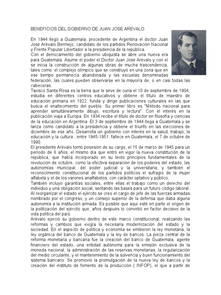 Logros del Gobierno de Juan José Arévalo | PDF | Guatemala | Bancos