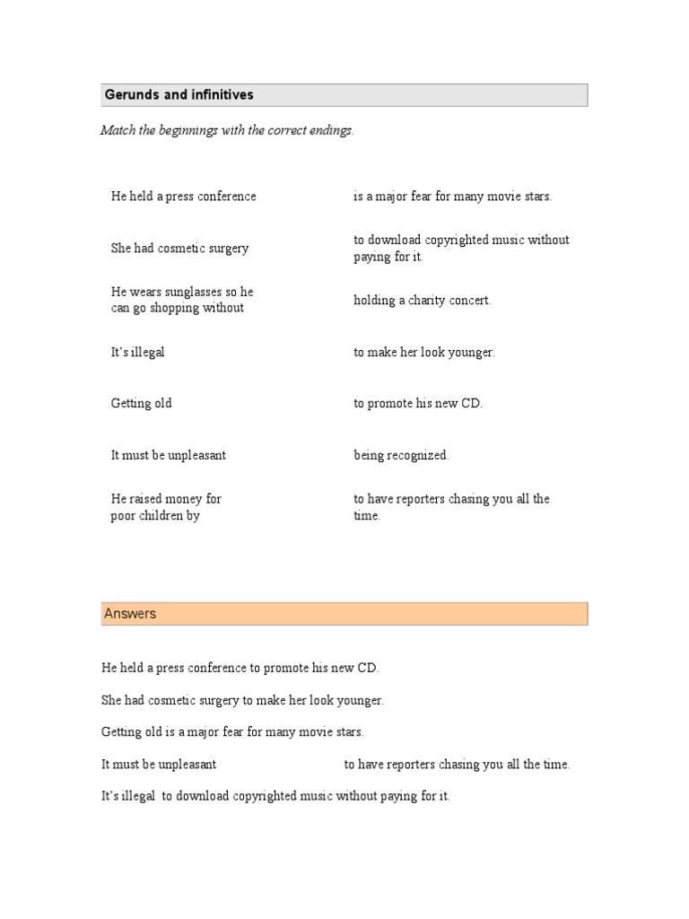 Gerunds and Infinitives Exercise Guide | PDF