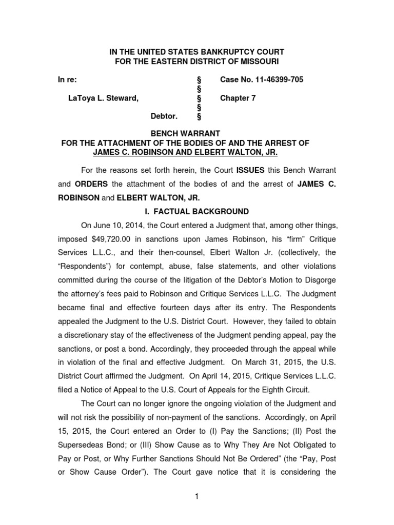 1146399 in Re Steward Bench Warrant Contempt Of Court Judgment (Law)