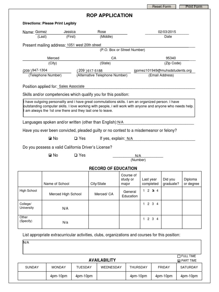 ROP Application Form for Employment | PDF | Business | Violence