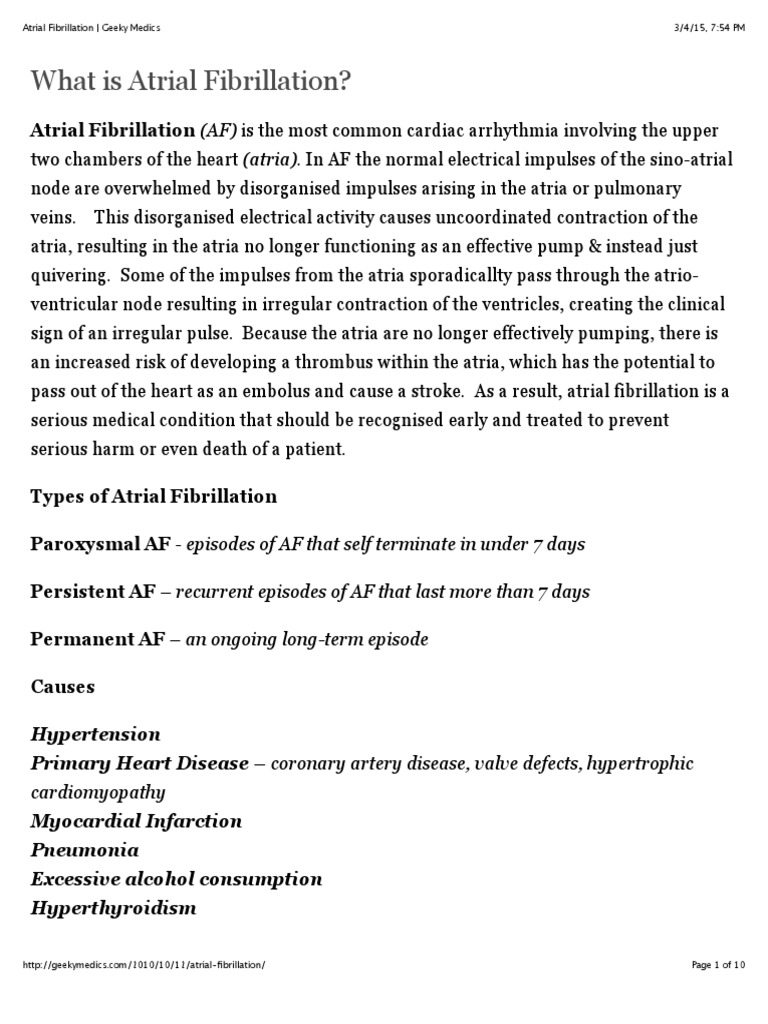 Atrial Fibrillation Overview and Management | PDF | Heart | Atrium (Heart)