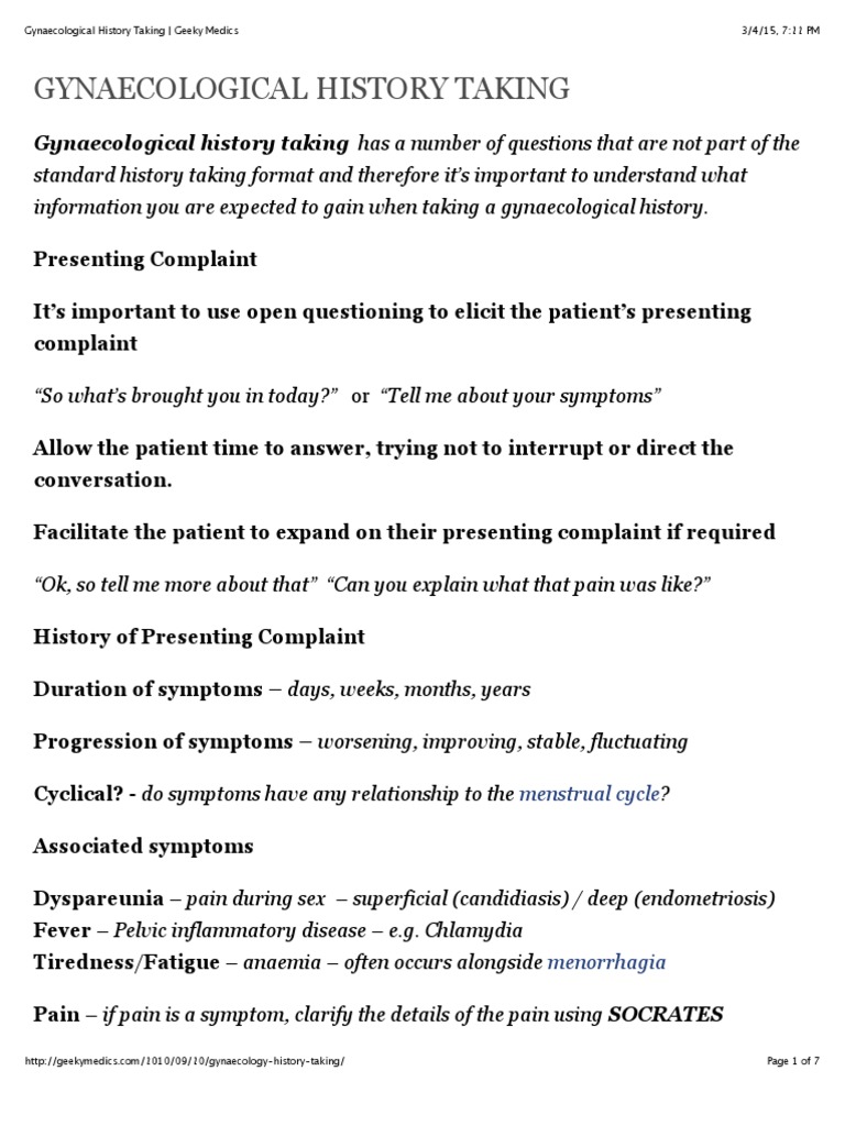 Gynaecological History Taking Geeky Medics Menopause Medical