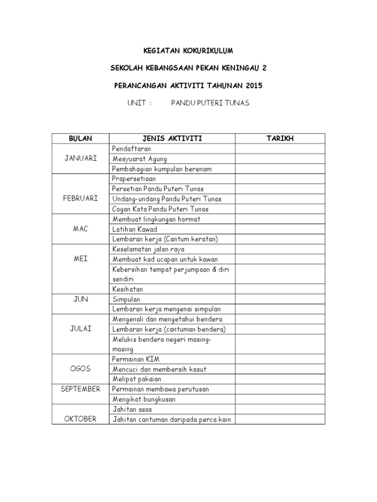 Rancangan Tahunan Pandu Puteri Tunas Pdf