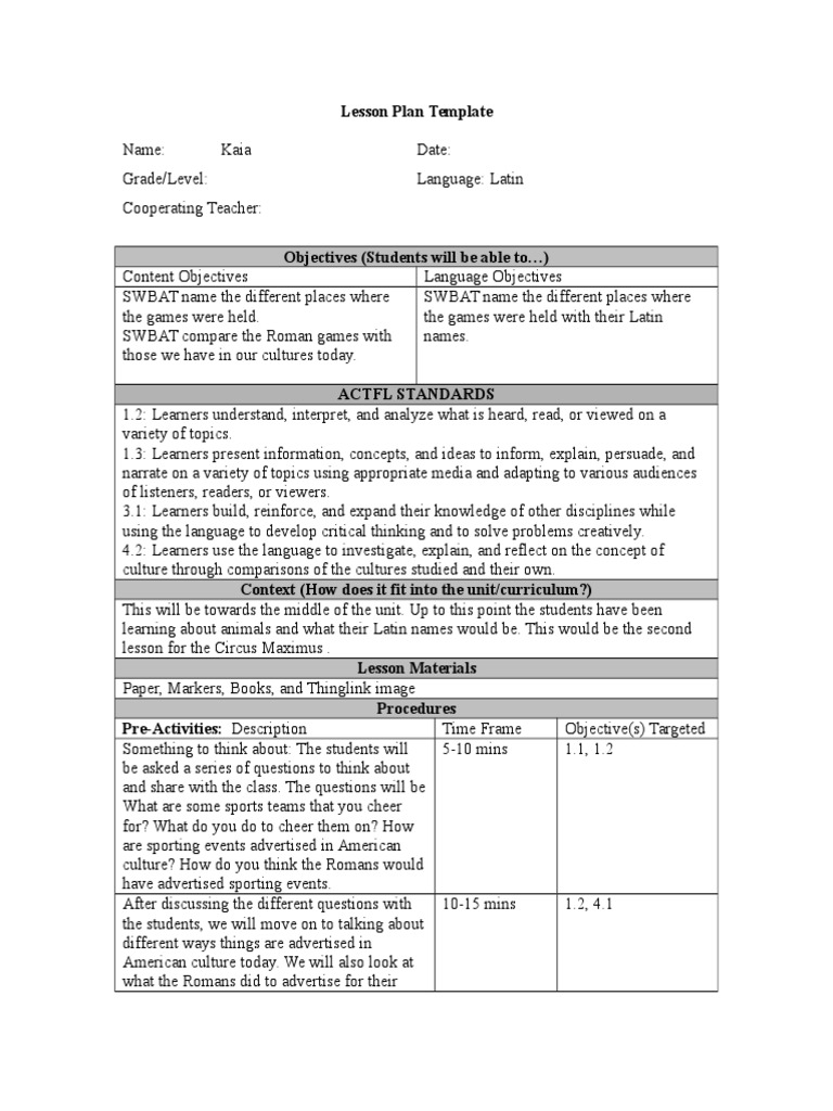 Circus Maximus Lesson Plan 2 | PDF | Lesson Plan | Education Theory
