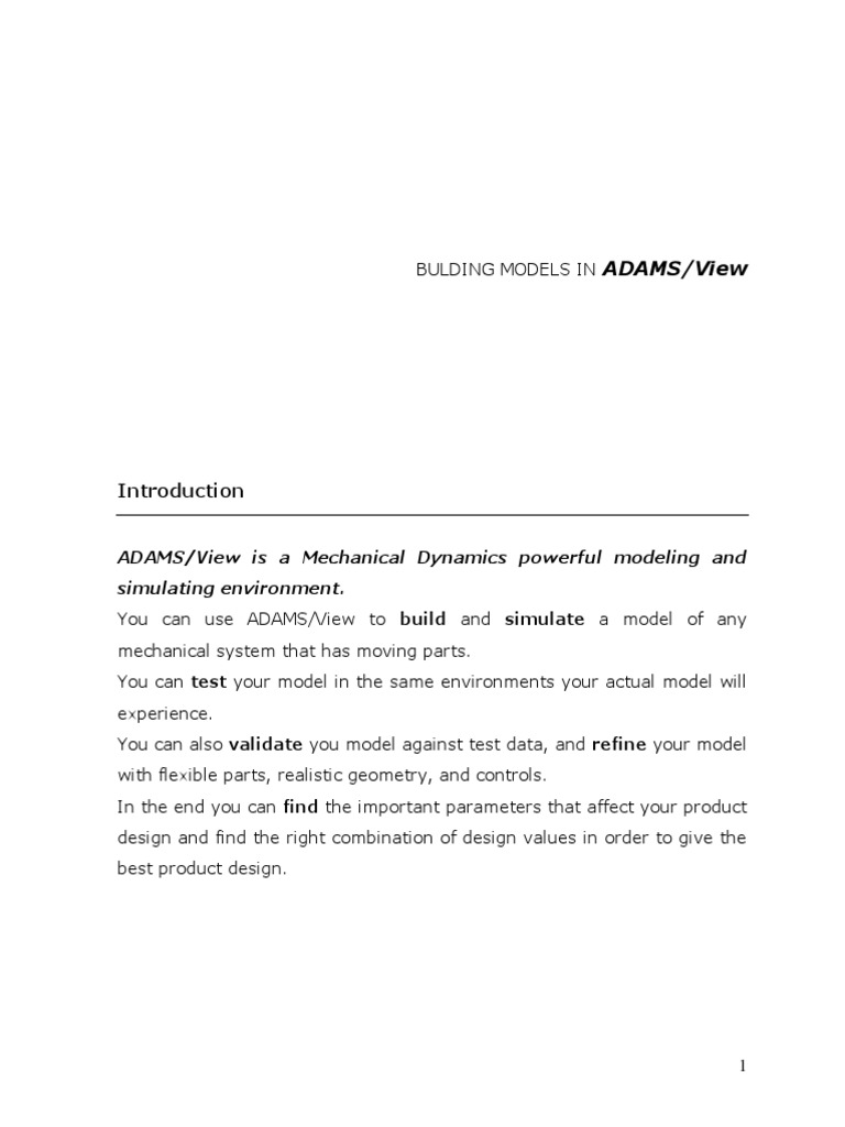 Bulding Models in Adams | PDF | Simulation | Menu (Computing)