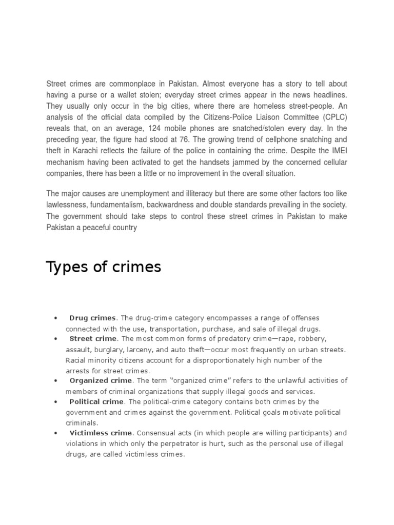 essay on crime in pakistan