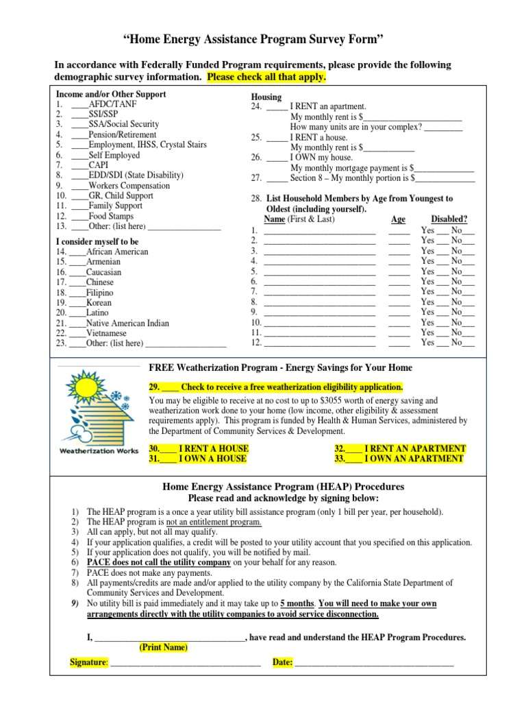 HEAP Program Eligibility Survey Form | PDF | Social Science