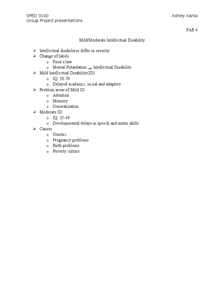 Understanding Mild/Moderate Intellectual Disability | PDF ...
