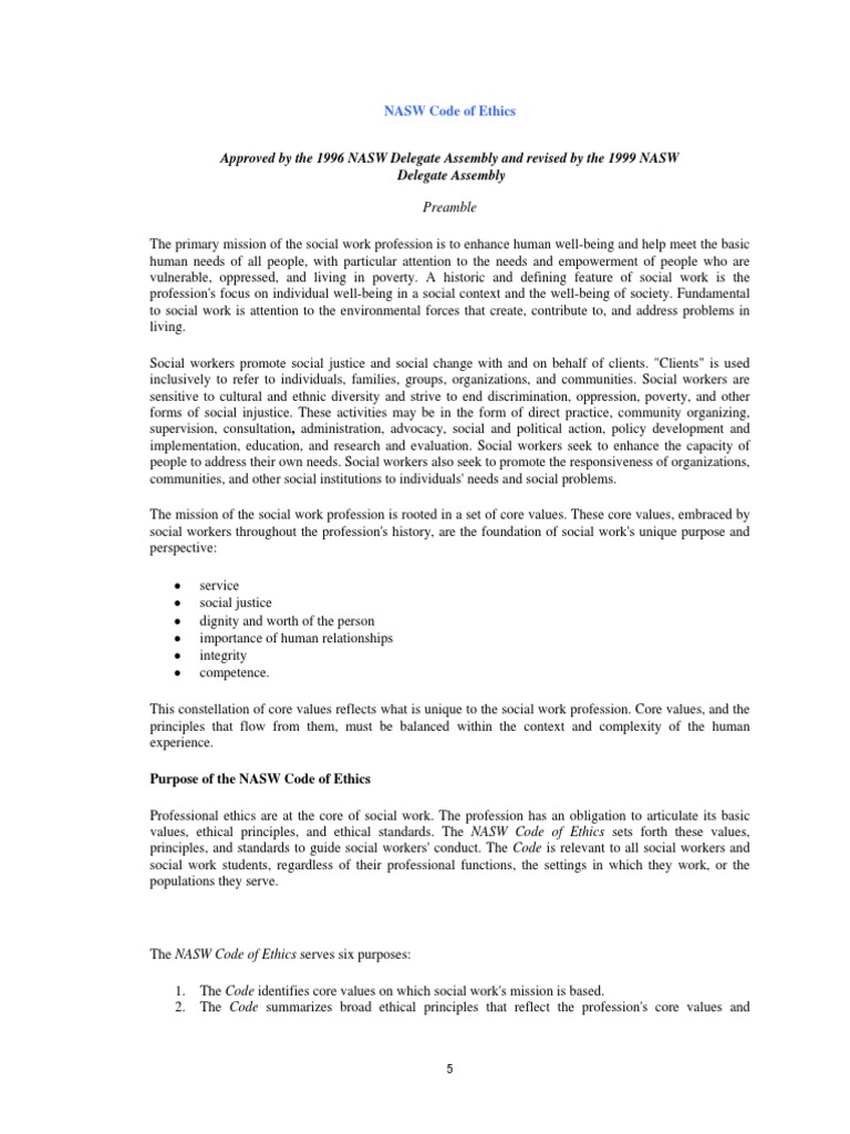 Nasw Code of Ethics PDF PDF Confidentiality Social Work