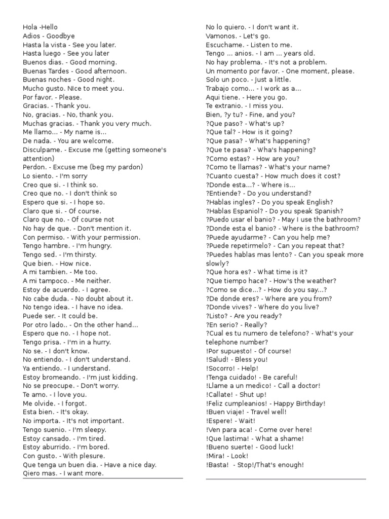 100 Common Spanish Phrases