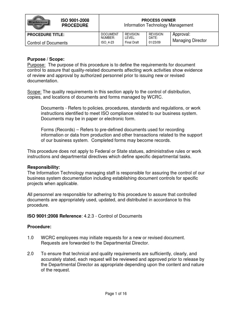 ISO 9001 Document Control Procedure | PDF | Document | International ...