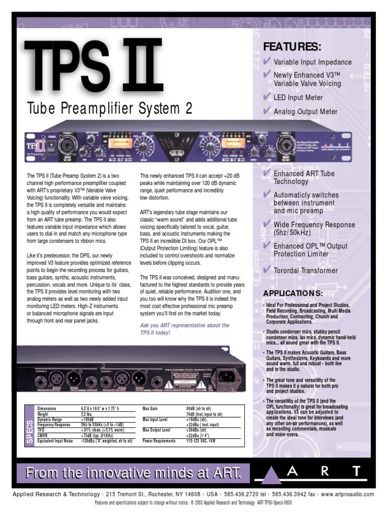 ART TPS II Tube Preamp System Overview | PDF | Microphone | Sound