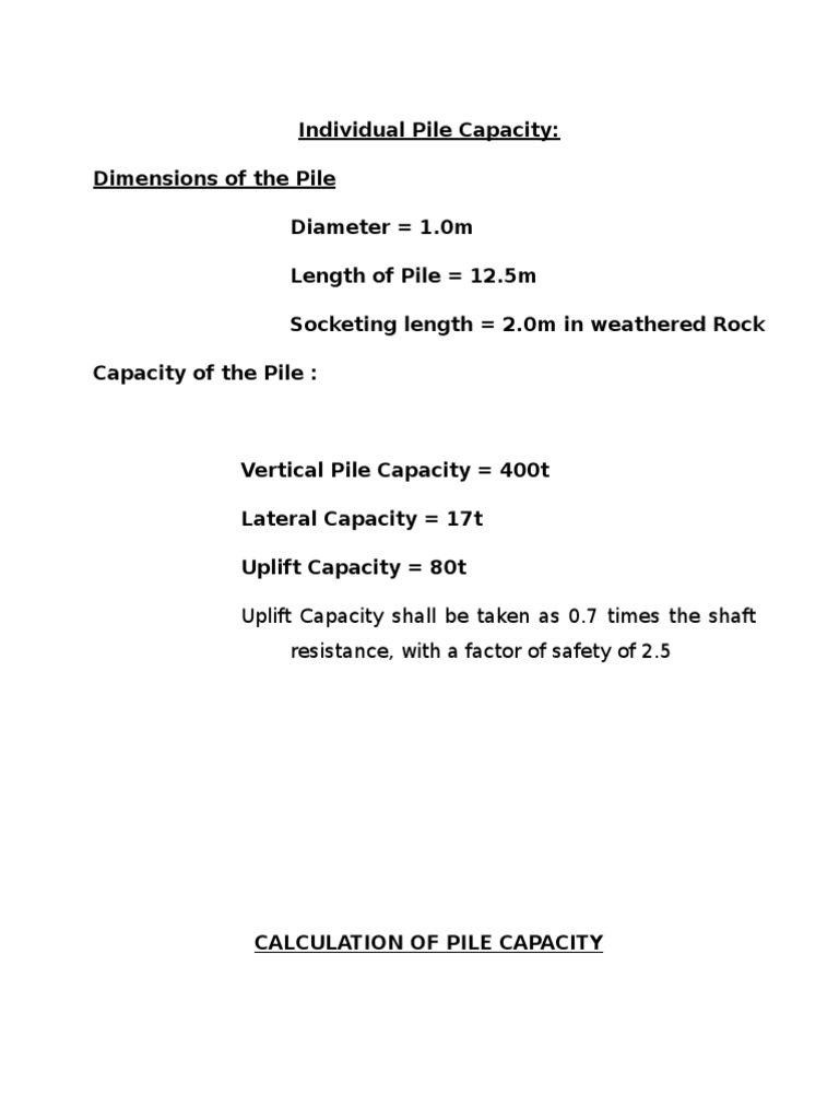 Uplift Capacity Shall Be Taken As 0.7 Times The Shaft Resistance, With ...