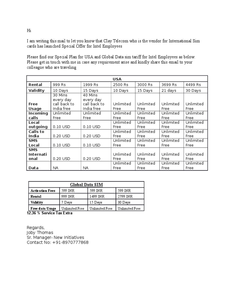 Intel Global Data SIM Offer | PDF | Business