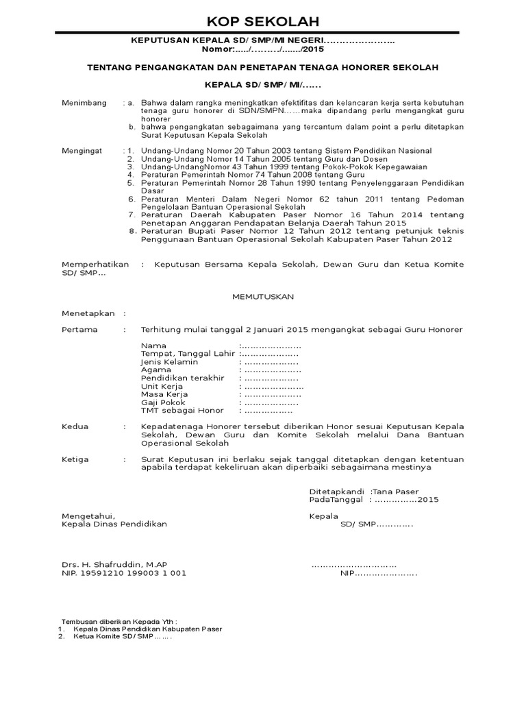 Contoh Sk Honor Sekolah Sd Smp Docx Download file dalam format doc atau docx microsoft word.